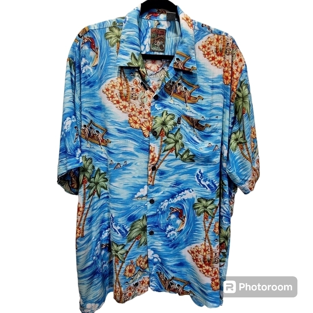 XL 100% Rayon Men's Hawaiian Tropical Dress Shirt Buttons Casual Party Office